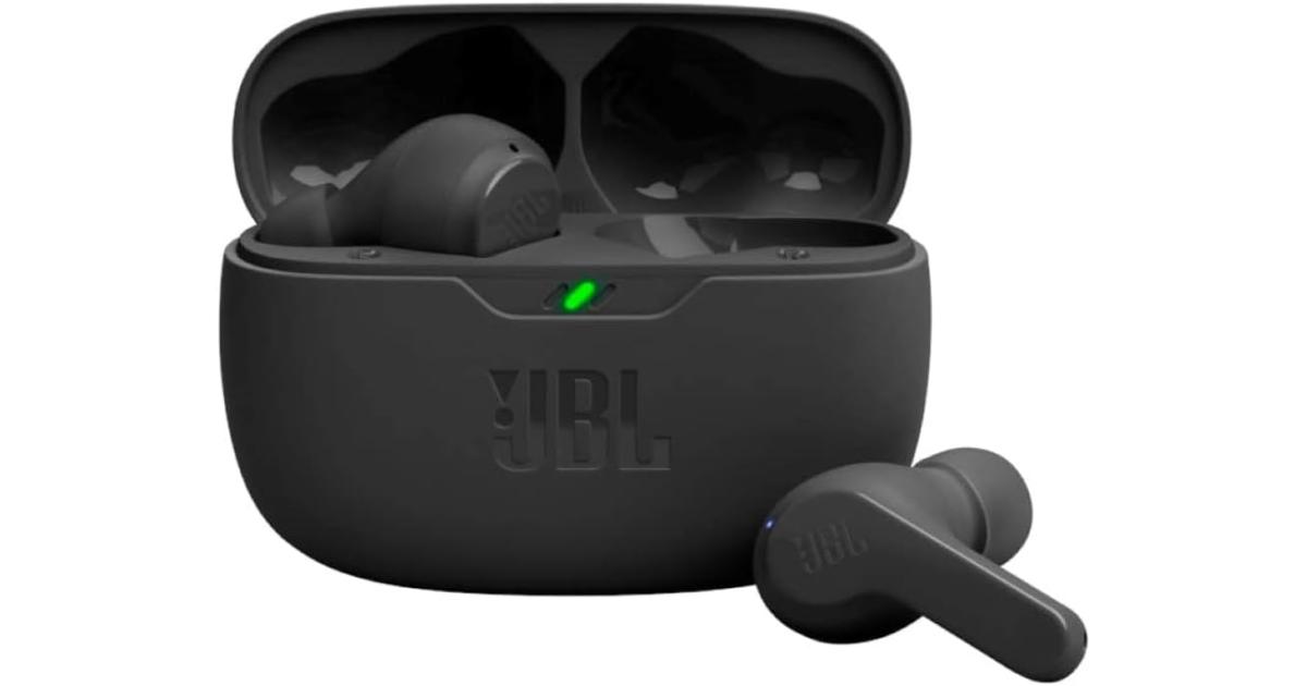 JBL Vibe Beam - True Wireless JBL Deep Bass Sound Earbuds, Bluetooth 5.2, Water & Dust Resistant, Hands-Free Call with Voice Aware, up to 32 Hours of Battery Life (Black)