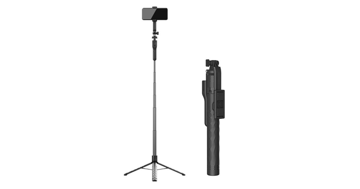 JMARY KT-239 1.75m Telescopic Selfie Stick Tripod Stand Cell Phone Clip Rotation Design Camera Mount Holder - Black