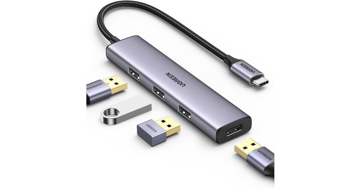 UGREEN USB C Hub 4-in-1 Type C to 4 Ports USB 3.0 Adapter USB Dongle with Nylon Braided Cable Laptop Accessories High-Speed 5Gbps USB Splitter Compatible with MacBook Pro/Air, iPad Pro, Dell, iMac,etc