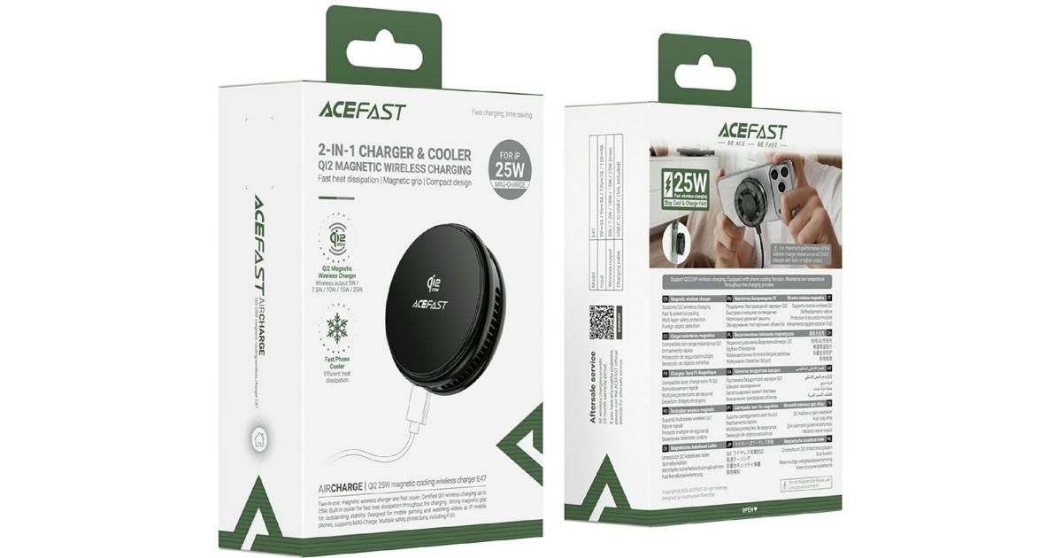 ACEFAST E47 QI2 25W Magnetic Cooling Wireless Charger Fast Phone Cooler for Gaming - Black