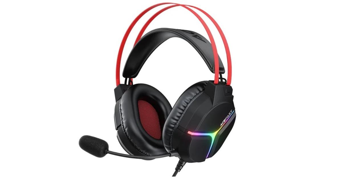 ACEFAST H16 Wired Over Ear Headphone Low Latency Gaming Earbuds with 50mm Precision Drivers, Hi‑Fi Audio Engine, RGB, 2M cable with dual interface - Black