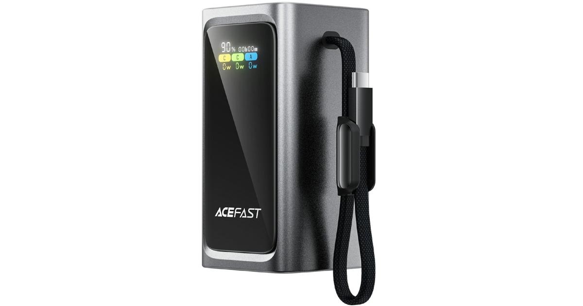 ACEFAST M33 1.96 Inch TFT Display 20000mAh Power Bank 100W Fast Charging Portable Charger Built-in Type-C Cable - Metal Grey