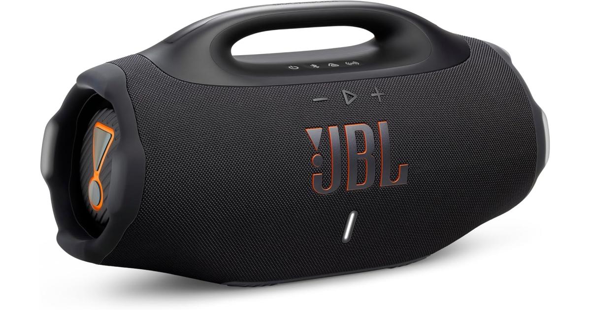 JBL Boombox 4 Portable Bluetooth Speaker, 2x 65W RMS Woofer Power, 37Hz - 20kHz, Two Bast Boost Settings, Up to 28 Hours Playing Time, IP68 Waterproof & Dustproof, Black