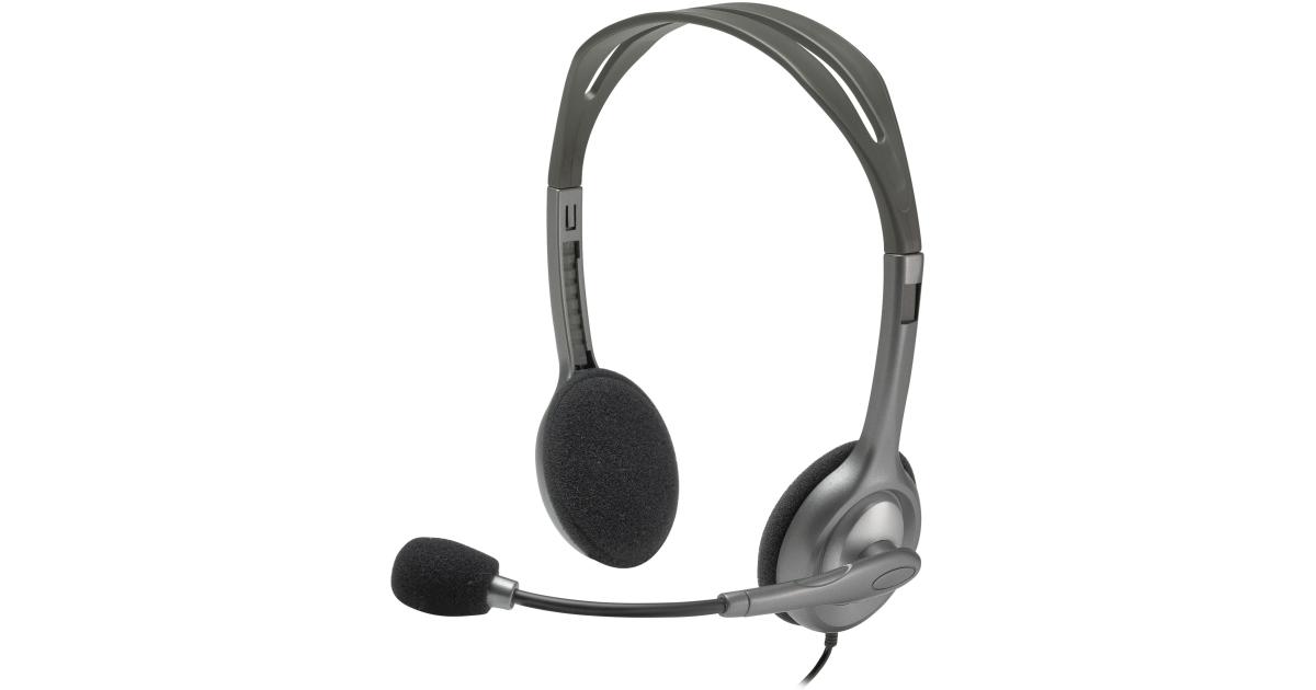 لابتوب Logitech H111 Wired Stereo Headphones with Noise-Cancelling Microphone 3.5 mm Audio Jack PC/Mac//Smartphone/Tablet - Black
