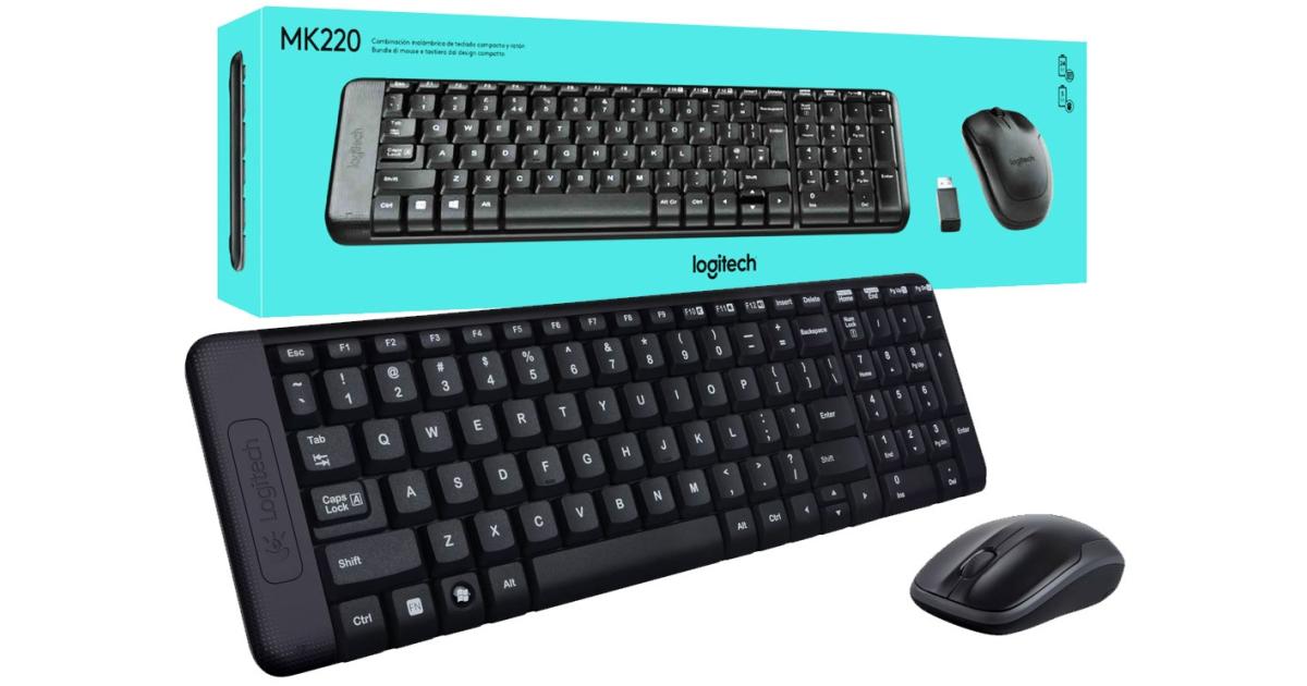 كيبورد لاسلكي Logitech MK220 Compact & Mouse Set for Windows Unifying USB-Receiver 24 Month Battery - Black