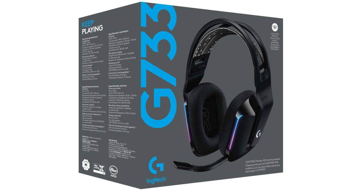 سماعة لاسلكية Logitech G733 LightSpeed w/ Suspension Headband Lightsync RGB & Blue VOiCE MIC Technology , Black