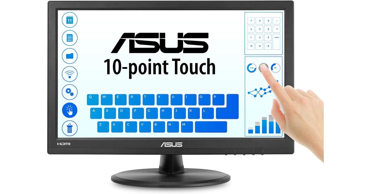 شاشة ASUS VT168HR Touch - 16 inch (15.6 inch viewable) 10-point Touch, HDMI, Flicker free, Low Blue Light, Wall-mountable, Eye care