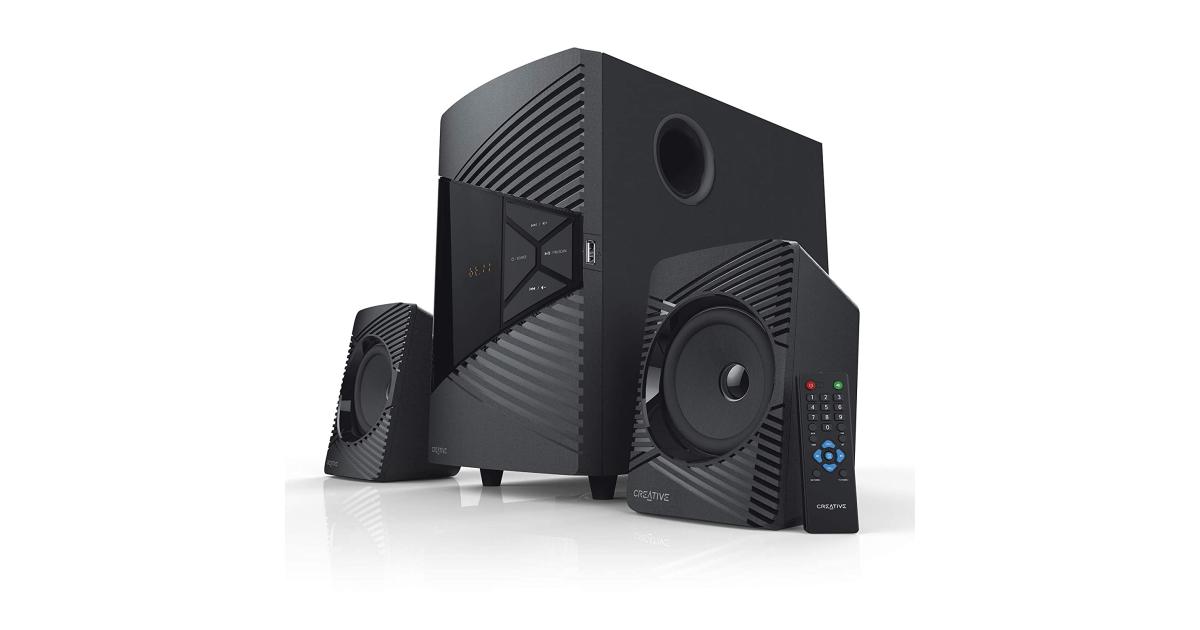 Creative SBS E2500 2.1 Channel 60W Peak High-Performance Bluetooth 5.0 Speaker System with Subwoofer for TV, Computers, Laptops, FM, USB and Aux inputs