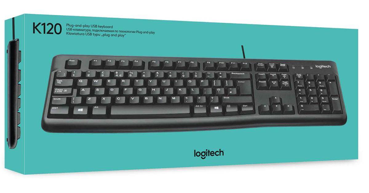 لابتوب Logitech K120 Wired Keyboard for Windows, Plug and Play, Full-Size, Spill-Resistant, Curved Space Bar, Compatible with PC, - Black