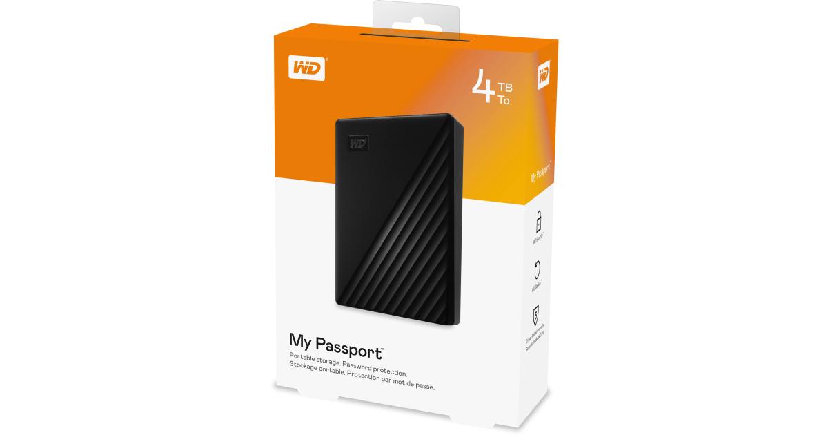 WD 4TB My Passport Portable External Hard Drivew/ backup software & Password Protection