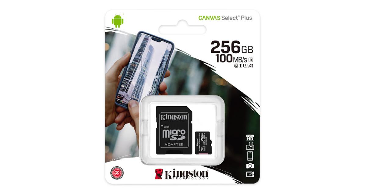 Kingston 256GB Canvas Select Plus microSDXC Card Up to 100MB/s A1 Class 10 UHS-I with Adapter