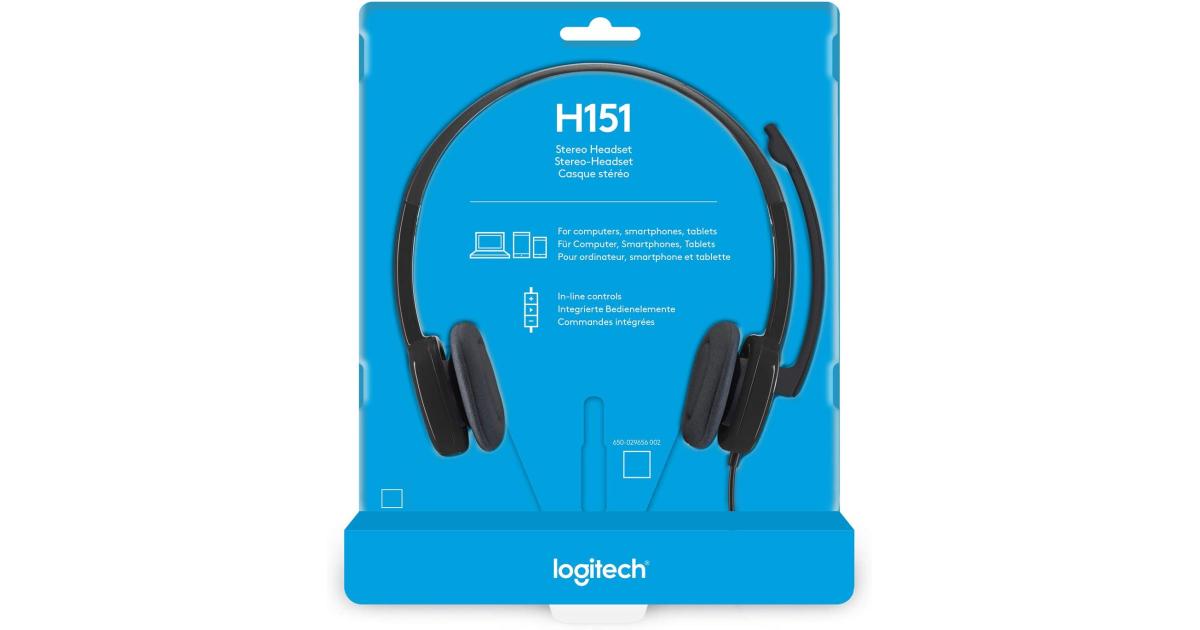 سماعة رأس Logitech H151 Wired , Analog Stereo Headphones with Rotating Noise-Cancelling Microphone, 3.5 mm Audio Jack, In-Line Controls