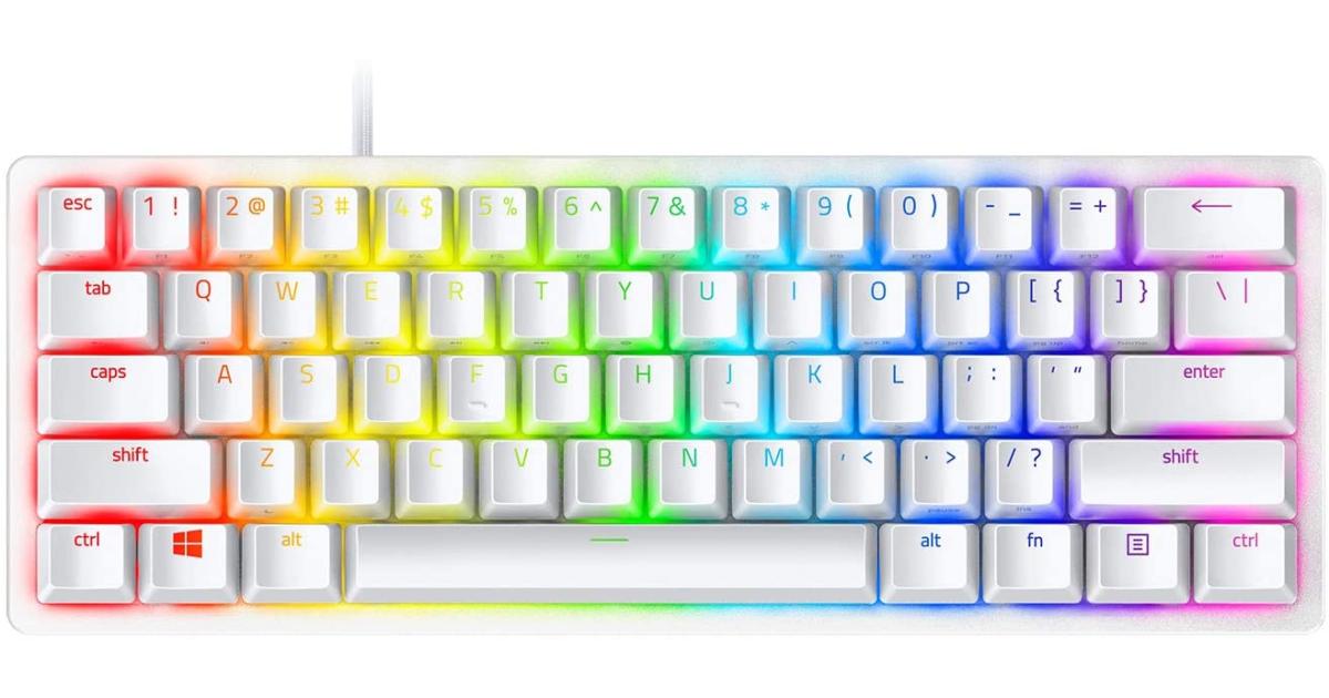 Razer Huntsman Mini 60% Clicky Optical-Mechanical Switches Doubleshot PBT Keycaps Detachable USB-C Cable (Red Switch) - Mercury