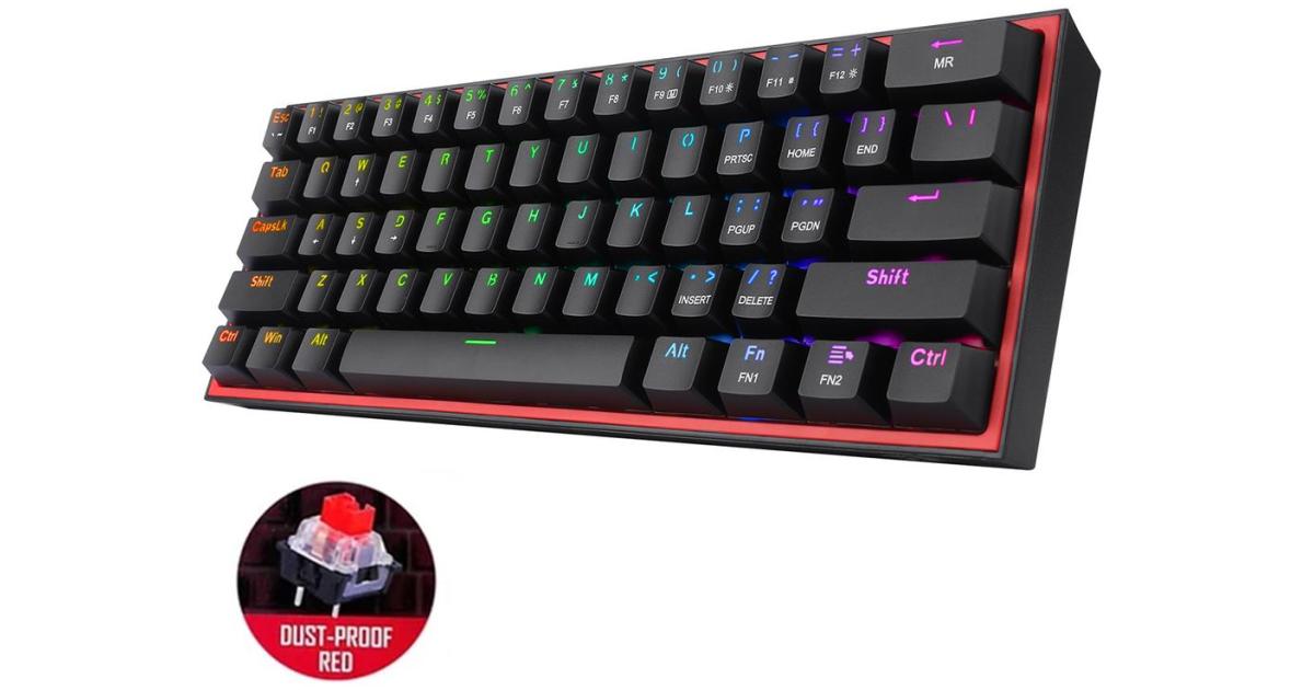 Redragon K617 Fizz RGB 60% 61 Keys Detachable Cable Mechanical Red Switches - Black