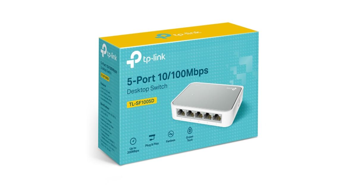 TP-Link TL-SF1005D 5 Port 10/100 Mbps Fast Ethernet Switch Desktop Ethernet Splitter Ethernet Hub Plug & Play Fanless Quiet Desktop Design Green Technology Unmanaged