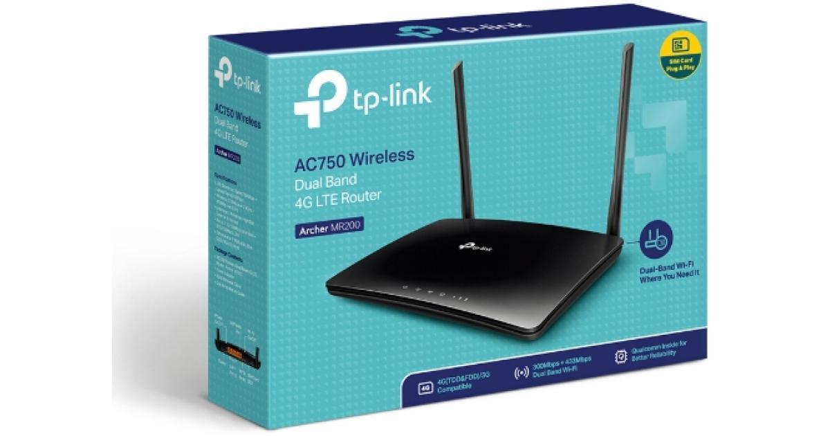 راوتر TP-Link Archer MR200 AC750 Dual Band 4G LTE Mobile Wi-Fi SIM Slot Unlocked No Configuration Required Removable Wi-Fi Antennas (Black)