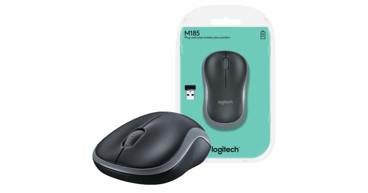 لابتوب Logitech M185 Wireless Mouse, 2.4GHz with USB Mini Receiver, 12-Month Battery Life, 1000 DPI Optical Tracking, Ambidextrous PC/Mac/ - Swift Grey