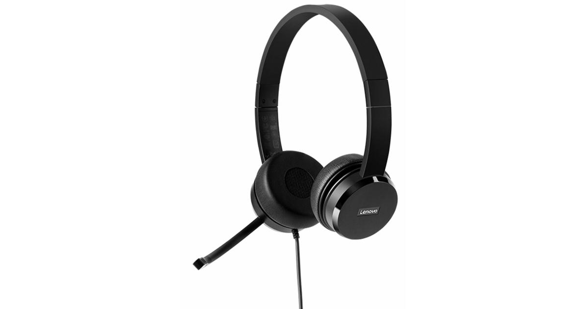 Lenovo 100 Stereo Analog Headset USB 180° Boom Microphone Memory-Foam Earcups - Black