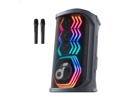 Anker Soundcore Rave 3S AI Party Speaker with 2 Wireless Microphones, 200W Sound, AI Vocal Removal, Reverb, Light Show, 12H Playtime, Portable Bluetooth PA System for Home, Party, or Backyard - 18 Month Warranty