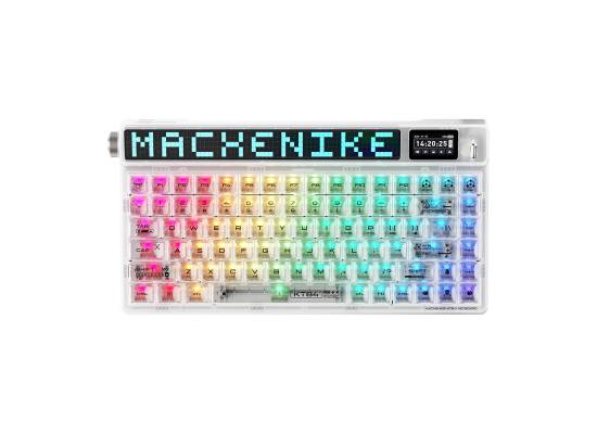 كيبورد ميكانيكي Machenike KT84 White – 84 Keys, LED Dot Matrix Display, TFT HD Screen, Gateron Yellow Switches, Transparent Design, Tri‑Mode Connectivity