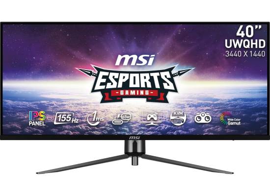 شاشة ألعاب MSI MAG 401QR 3K UltraWide , 40" Flat IPS, UWQHD (3440x1440), 155Hz/1ms (MPRT), AMD FreeSync Premium, VESA DisplayHDR 400, KVM, and USB-C 65W PD