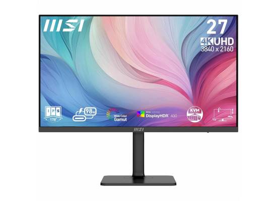 شاشة MSI Modern MD272UPHG 27" UHD Pro Office - 3840 x 2160 IPS Panel, 60Hz, Eye-Caring Screen, VESA Mallable, 4-Way Adjustable - HDMI 2.0b, DisplayPort 1.4a, Type-C, USB-B, USB-A - 2 Years Warranty