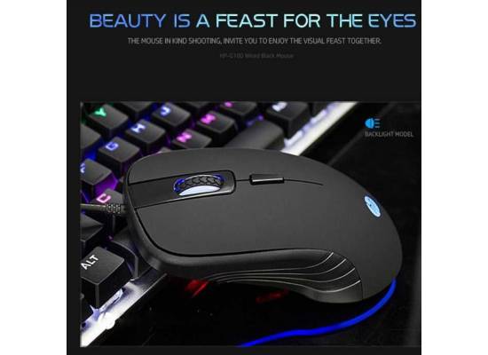 HP G100 Led Back Light Gaming Mouse, 800-2000DPI, USB, Optical, NOISE FILTER