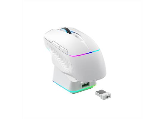 ماوس ألعاب لاسلكي Machenike 8KHz with RGB Charging Dock, 26,000 DPI, PAW3395 Sensor, RGB Backlit, 6 Programmable Buttons, Long Battery Life, Gaming Mouse Compatible with PC & Mac, Wired / 2.4G / Bluetooth - White