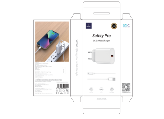 شاحن حائط WIWU 18W QC3.0 Single Port USB Wall Plug Fast Charger + USB A to Lightning Cable - White