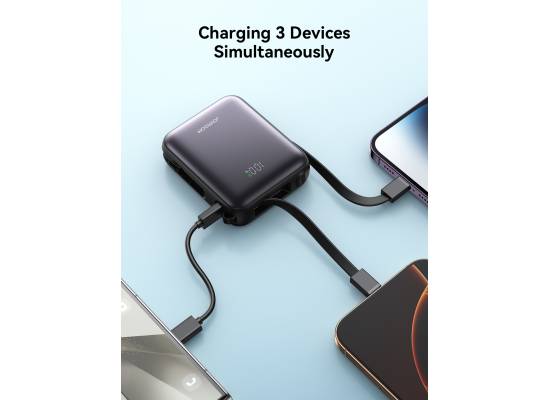 باور بنك (شاحن متنقل) JOYROOM JR-PBF27 10000mAh Mini 22.5W Fast Charging with Built-In Type-C & Lightning Dual Cables - Titanium - 18 Month Warranty