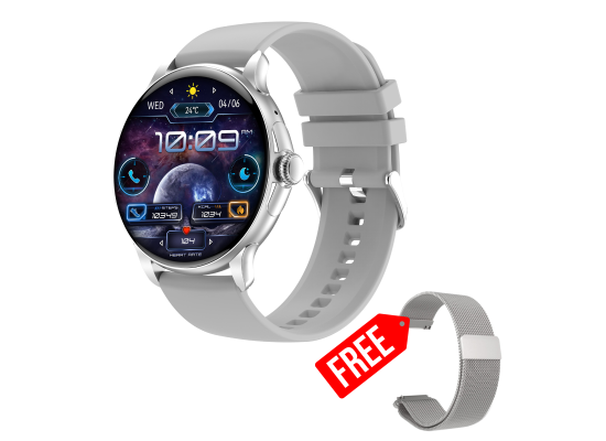 شاشة VIKUSHA V70 Smart Watch 1.43 Inch Amoled Screen, Voice Assistant Bluetooth Call Heart Rate Health Smartwatch Fitness Tracker with Dual Strips for Men Women - Silver