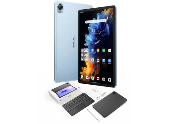 Blackview Mega1 Tablets 11.5 inch 120 Hz 2.4K FHD+ Android, 50MP Camera, 256GB Storage / 12+12GB RAM 33W Fast Charger 8800mAh, 4G Dual SIM Tablet with BT Keyboard - Sky Blue