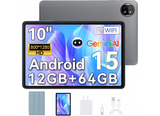 Blackview Tab 20 WIFI Tablet 10 inch Android 15,2025 AI Tablet, 4+8GB RAM 64GB ROM 1TB Expandable, Quad-Core, Widevine L1, 1280x800 IPS Touchscreen, 5G WiFi, BT 5.0, Dual Camera, 6600mAh - Interstellar Gray
