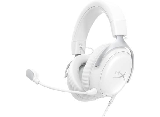 سماعة ألعاب (رأس) HyperX Cloud III Wired – 53mm Drivers, DTS Spatial Audio, Detachable Noise‑Cancelling Mic, Multi‑Platform Compatibility, Memory Foam Comfort, White