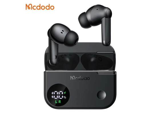 Mcdodo N3 HP-450 Active Noise Cancelling Wireless Earbuds – LED Power Display – 24H Playtime – BT 5.4 – Black