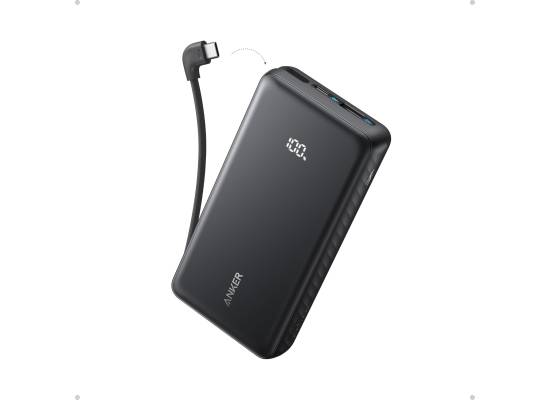 باور بنك (شاحن متنقل) Anker Zolo – 20,000mAh High‑Capacity, 22.5W Fast Charging, Built‑In 7‑Inch USB‑C Cable, Pass‑Through Charging, Compact Sleek Design, Black - 18 Month Warranty
