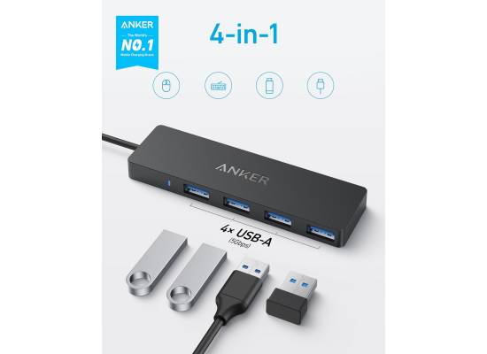 Anker USB‑C Data Hub – 4× USB‑A Ports, 5Gbps Superfast Transfer, Compact 37g Design, Cross‑Platform Compatibility - 18 Months Warranty