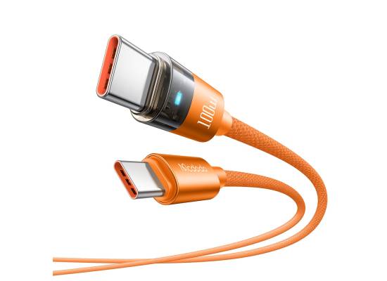 كابل شحن Mcdodo CA-5585 100W Type-C to Type-C Clear with Light, 1.5m, Orange - 18 Months Warranty