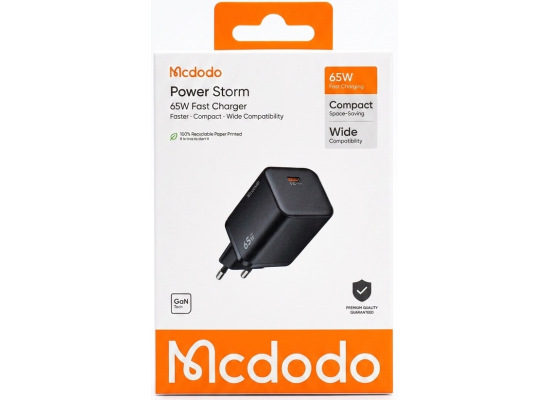 شاحن حائط Mcdodo Power Storm 65W GaN Fast – USB-C PD Fast Charging – Compact Design – 18 Months Warranty