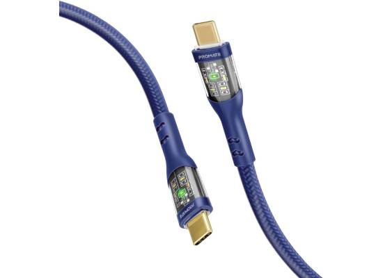 Promate USB-C Cable,Ultra-Fast,60W Type-C Cable with,480Mbps Sync Charge, Stylish Transparent Shells and 2m Nylon Braided Wire for USB-C Smartphones,Tablets, (Blue, 200 cm)