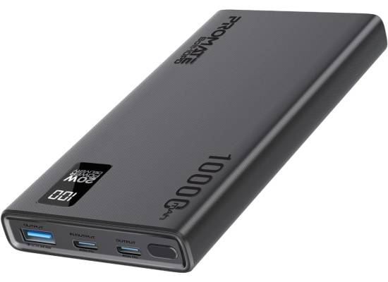 باور بنك (شاحن متنقل) Promate Universal 10000mAh Ultra-Slim , with 20W USB-C Input/Output Port, QC 3.0 Output, USB-C Ports, LCD Screen and Over-Heating Protection for Smartphones and Tablets, Bolt-10PD