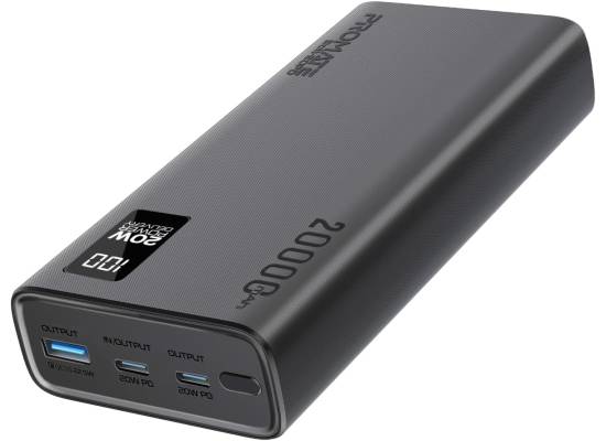 باور بنك (شاحن متنقل) Promate Universal 20000mAh Ultra-Slim with 20W USB-C Input/Output Port, QC 3.0 Output, USB-C Ports, LCD Display and Over-Heating Protection for Smartphones and Tablets, Bolt-20PD - Black