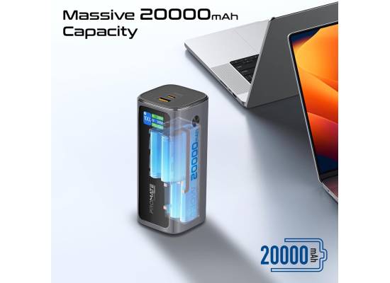 باور بنك (شاحن متنقل) Promate Ultra-Fast 130W Portable Charger, With 20000mAh Battery Capacity, PD100W USB-C Input & Output, Retractable USB-C Cable, QC 3.0 USB-A, Charge Protection, Built-in Mobile Stand, Titan-130RC