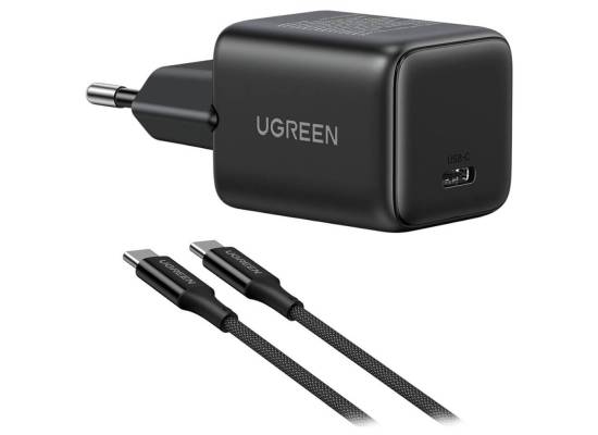 شاحن UGREEN X513 Nexode 30W GaN USB-C Fast EU Plug + 1M USB-C Cable Charging Set - Black
