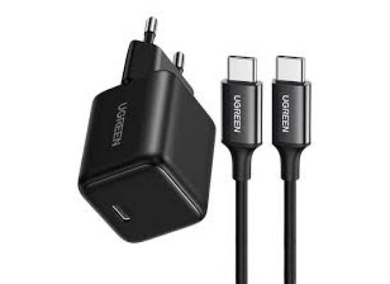 شاحن UGREEN X517 Nexode 25W GaN USB-C Fast EU Plug + 1M USB-C to USB-C Cable Charging Set