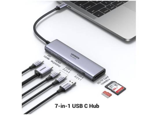 Ugreen 45521 7 in 1 USB-C Hub 4K HDMI Multiport Adapter with 100W PD, 2 USB- C 3.0, USB 3.2 and SD/TF Card Reader 104 mb/s
