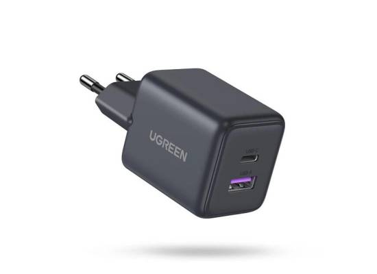 شاحن UGREEN X516 Nexode 30W 2-Port GaN Fast USB-C PD & USB-A QC 3.0 EU Plug - Black