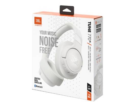 سماعات JBL Tune 770NC - Adaptive Noise Cancelling with Smart Ambient Wireless Over-Ear , Bluetooth 5.3, Up to 70H Battery Life with Speed Charge, Lightweight, Comfortable & Foldable Design (White)