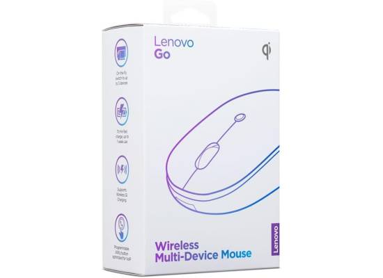 ماوس لاسلكي Lenovo Go Multi-Device , 2.4GHz Nano USB-C Receiver, Bluetooth, Adjustable DPI, USB-C Rechargeable Battery, Qi Wireless Charging, Ambidextrous, GY51C21211, Grey