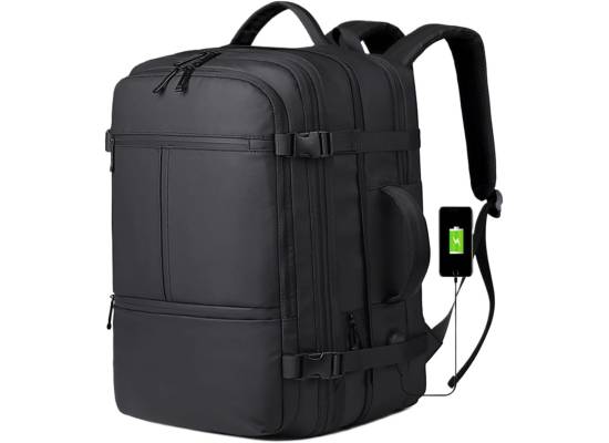 Ultimate Travel Backpack Up to 17" Laptop with USB Charging Port, 40L Capacity, Laptop Compartment, Waterproof, Perfect for Commuting, Travel, and Business Trips - Black